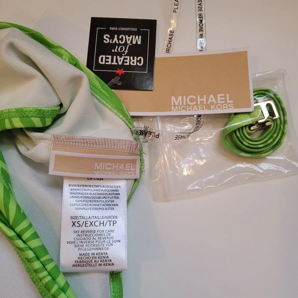 MICHAEL Michael Kors Zebra Print  One-Shoulder Bikini Top Color Green Size XS